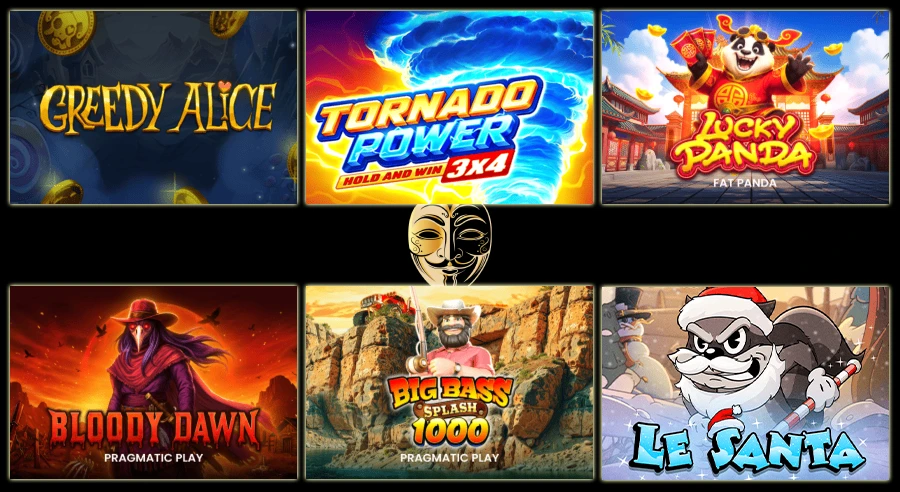 Greedy Alice, Tornado Power, Lucky Panda, Bloody Dawn, Big Bass 1000 & Le Santa